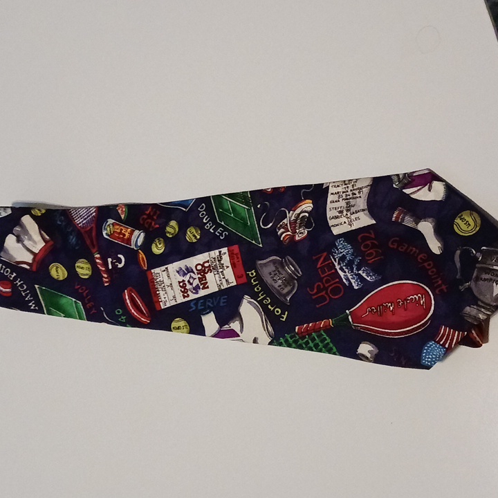 Nicole Miller 1992 Us Open Tennis Theme Silk Necktie Circa 1992 Nicole Miller 1992 Us Open Tennis Theme Silk Necktie Circa 1992